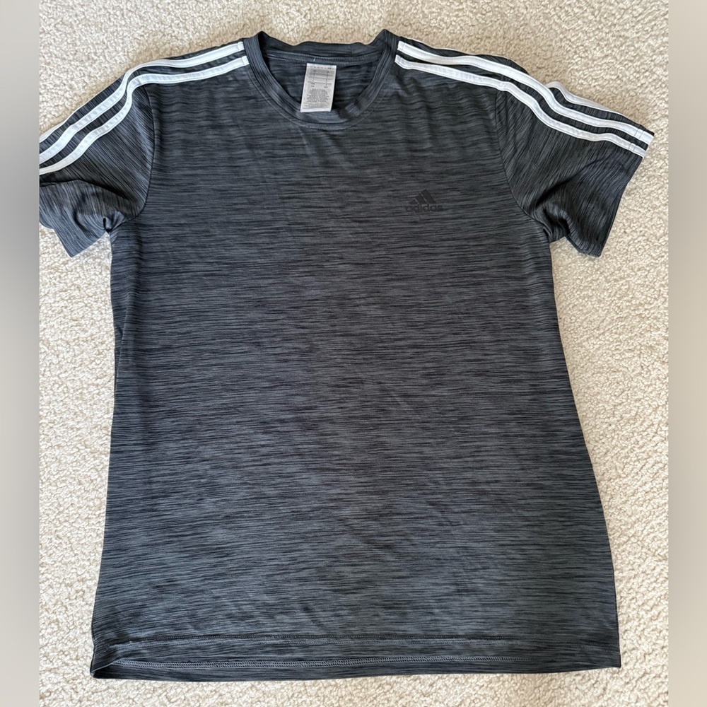 Adidas Dri Fit Charcoal Tee with White Stripes